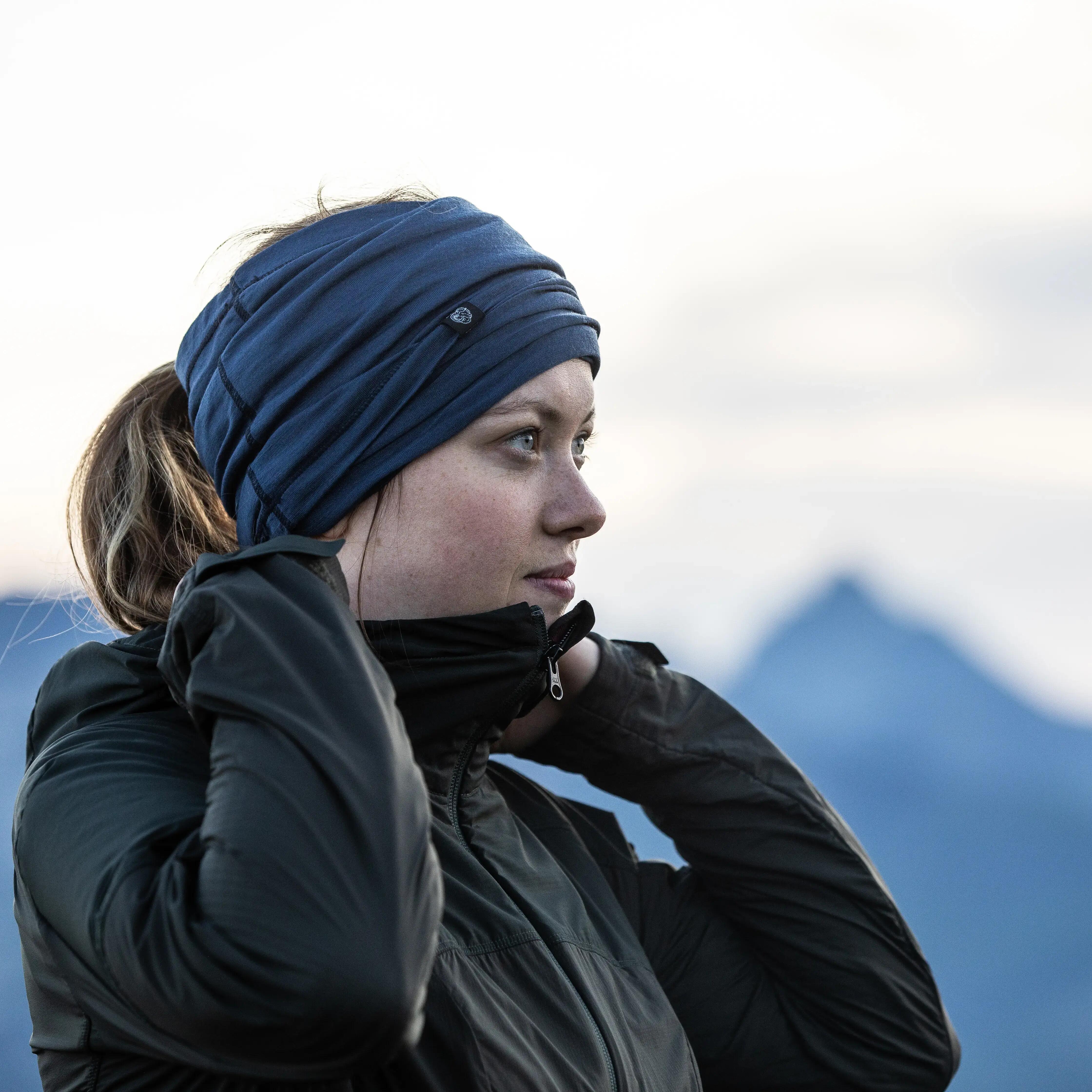 Multi-Position Merino Wool Tube Scarf - Blue