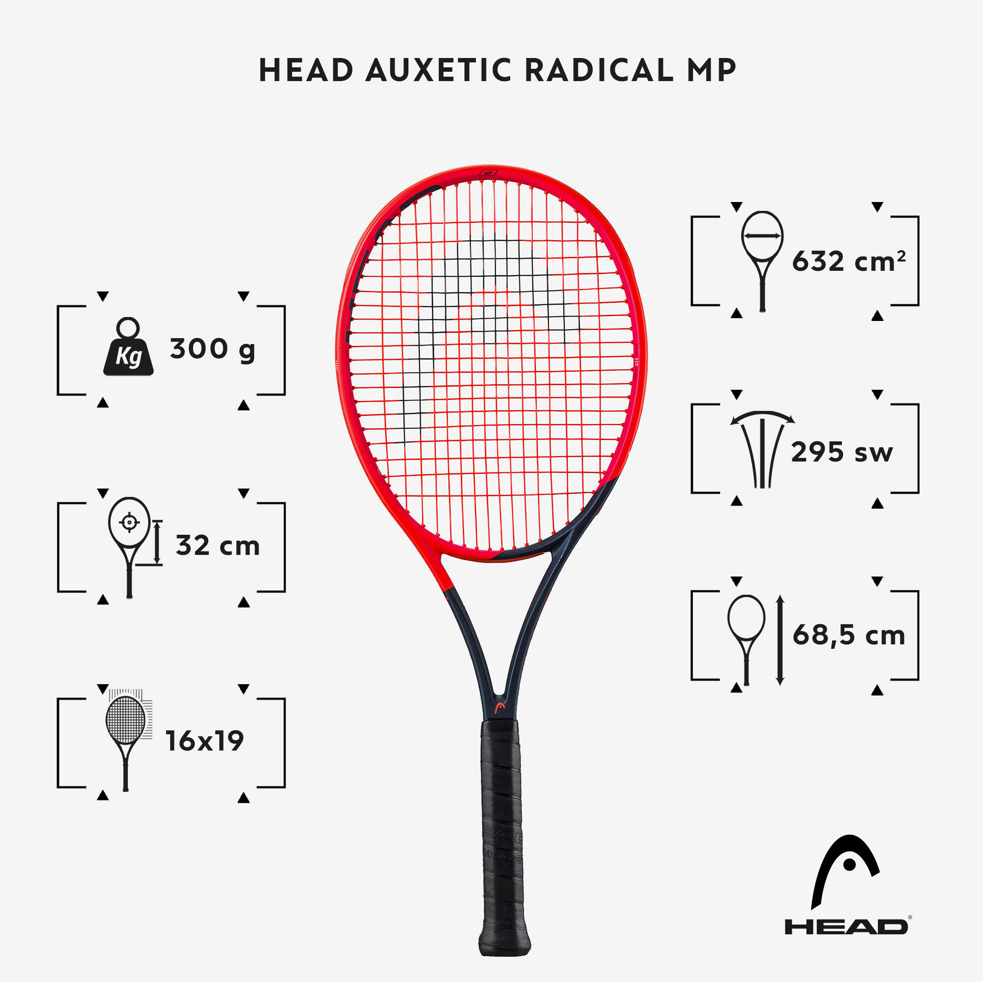 Adult 300 g Tennis Racket Auxetic Radical MP - Orange