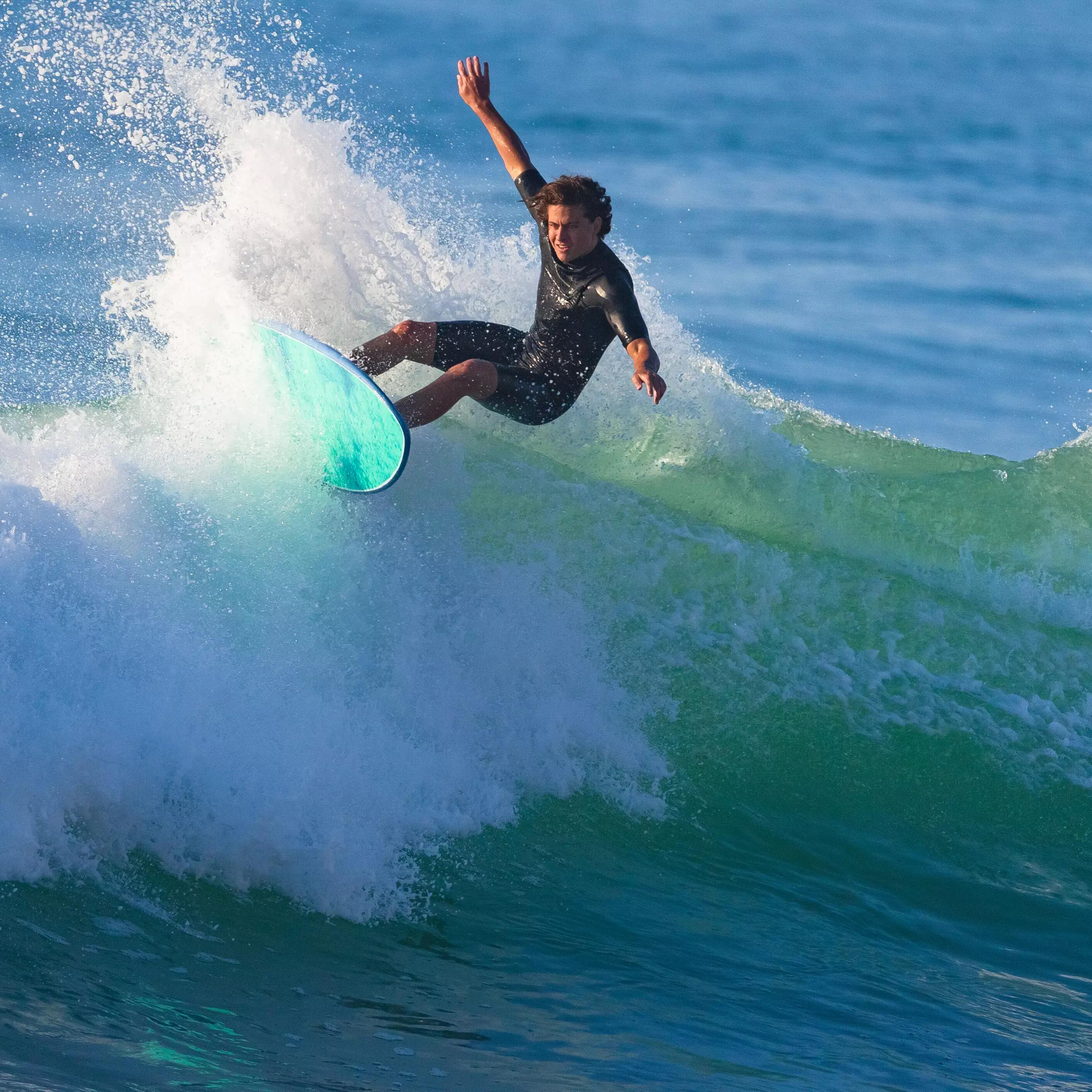 Men's surfing neoprene short-sleeved no zip shorty wetsuit 900 - Black