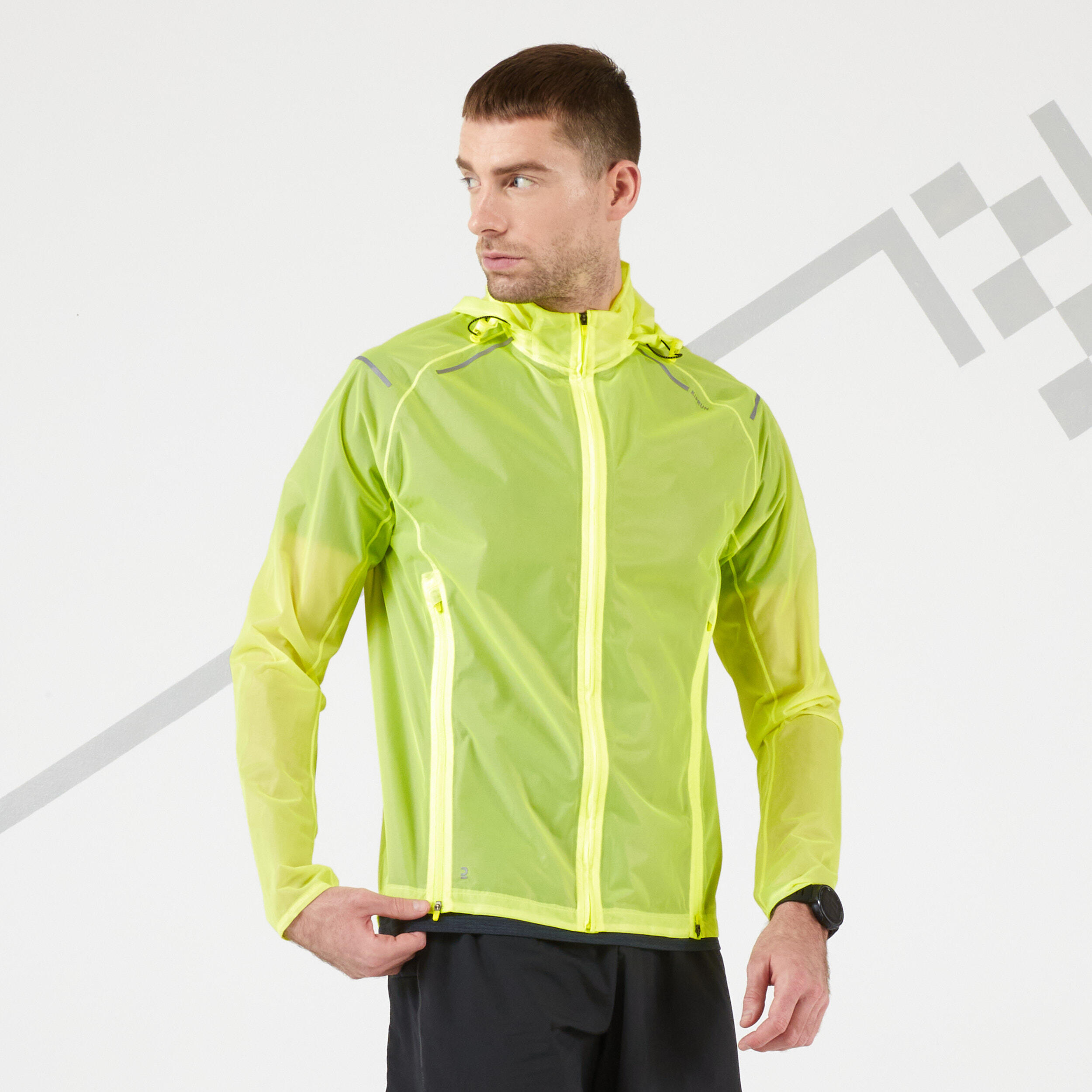 LIGHT SHOWERPROOF MEN'S RUNNING JACKET - YELLOW