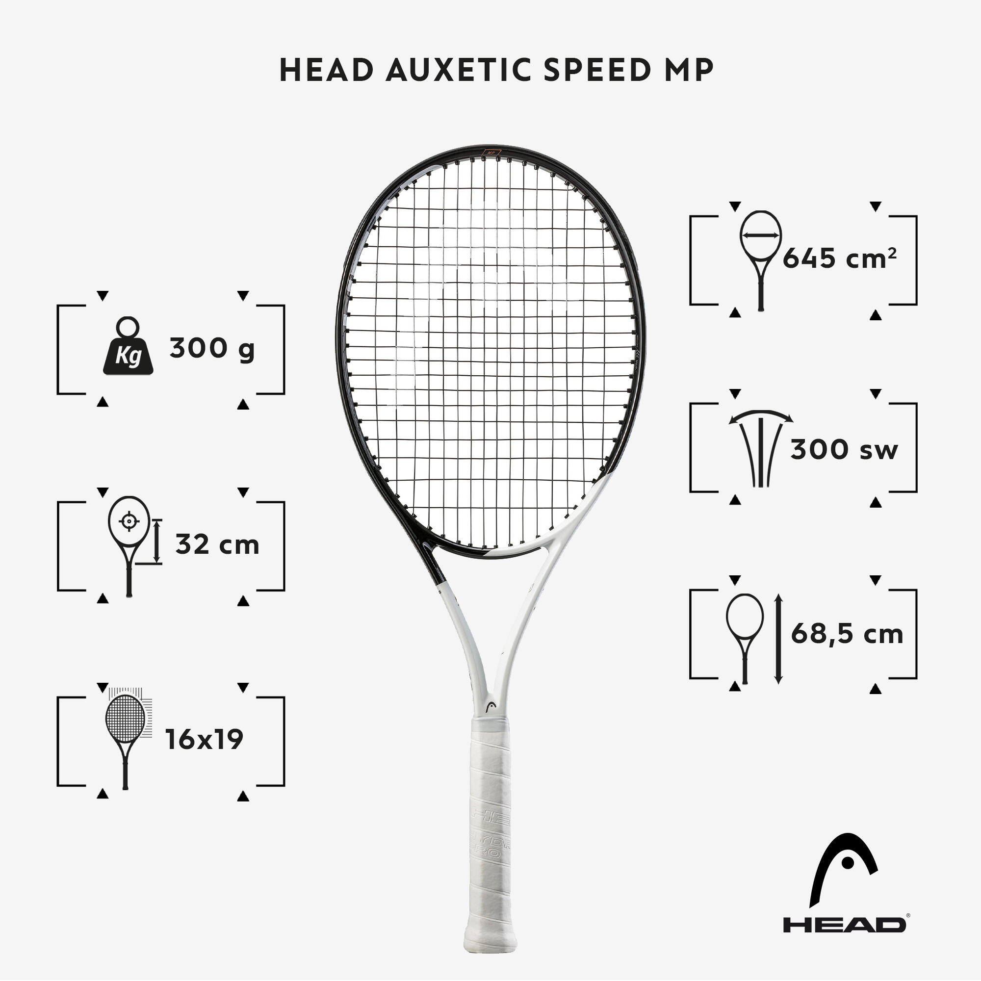 300 g Adult Tennis Racket Auxetic Speed MP - Black/White