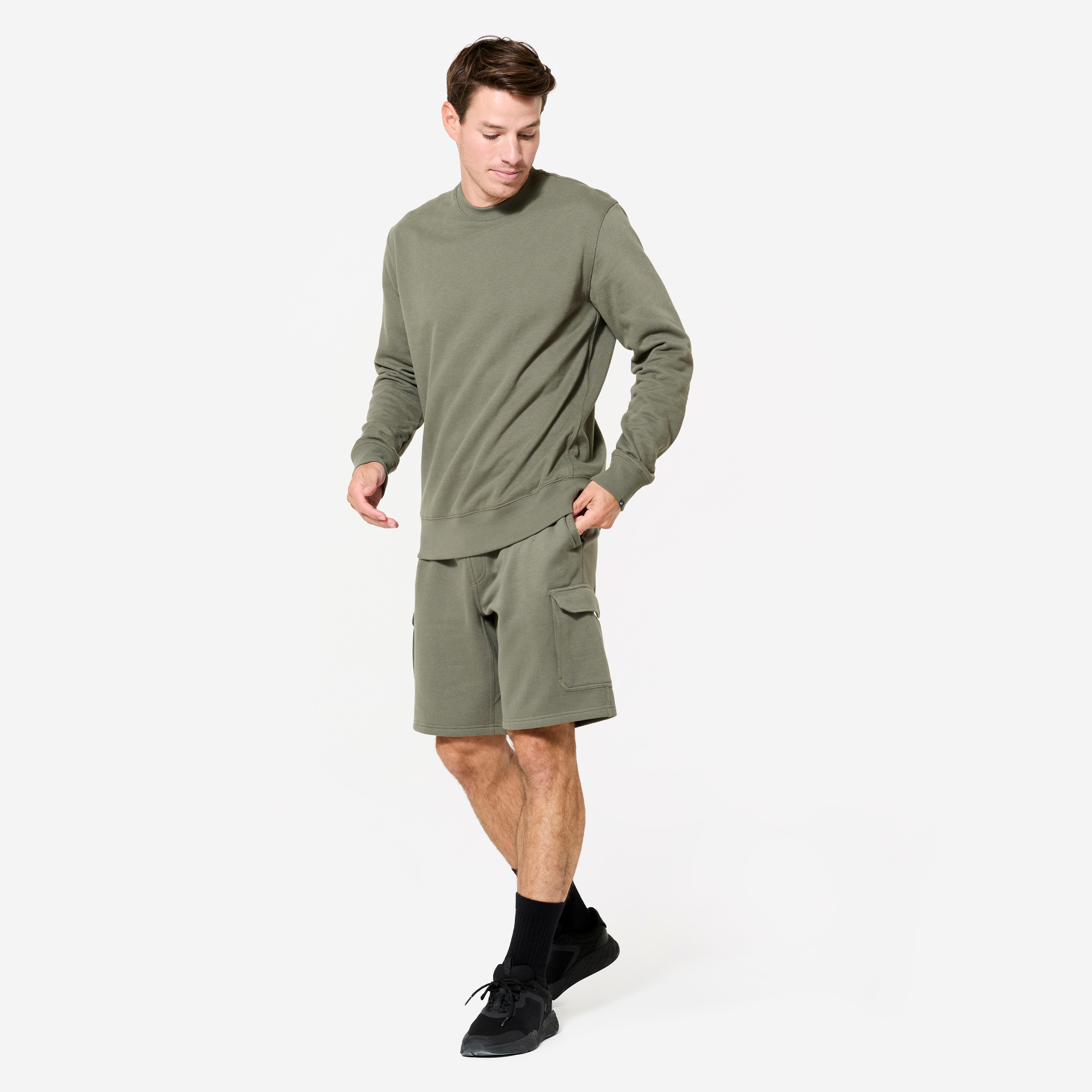 Men's Warm Brushed Fleece Sweatshirt - Khaki Green
