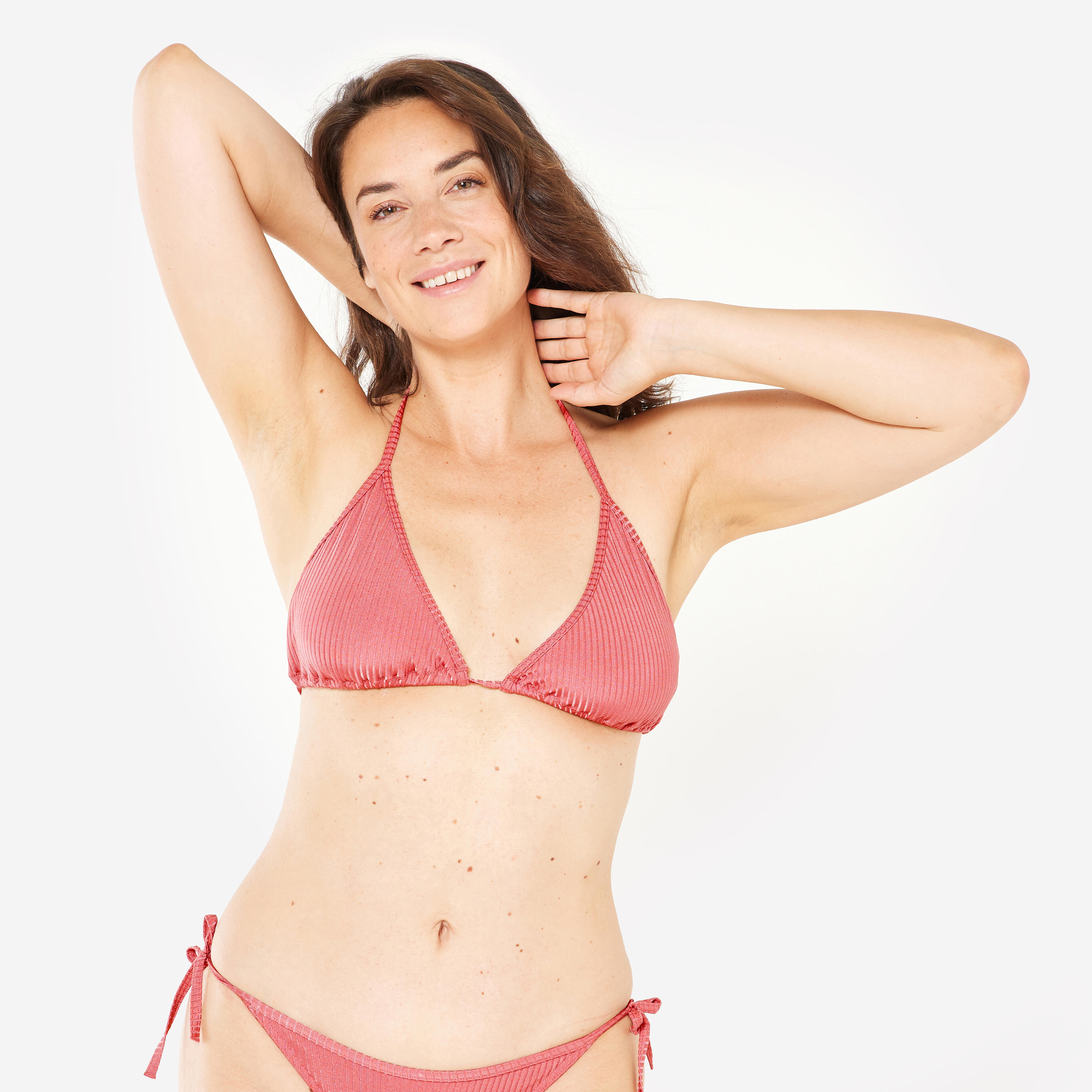 WOMEN'S SLIDING TRIANGLE BIKINI SWIMSUIT TOP MAE - Ribbed PINK