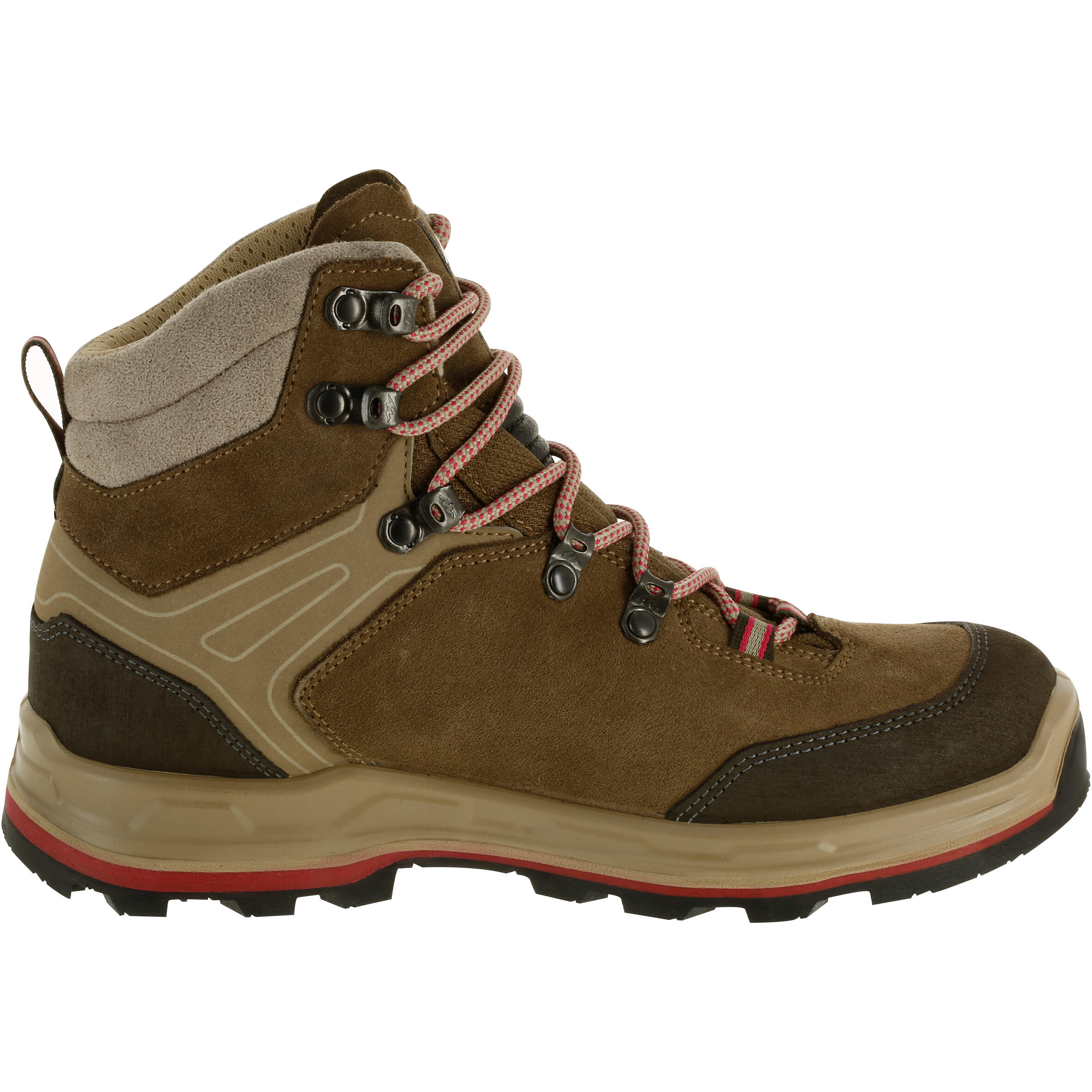 WOMEN'S WATERPROOF LEATHER HIGH TREKKING BOOTS - MT100 - BEIGE