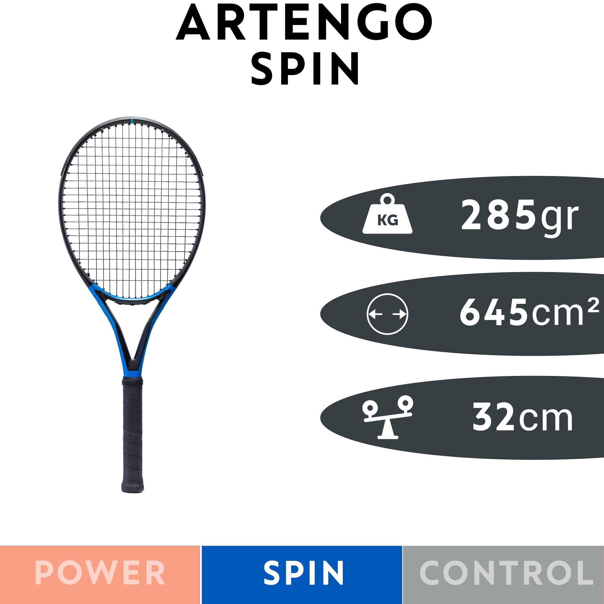Adult Tennis Racket - Artengo TR930 Spin Black Blue 285g