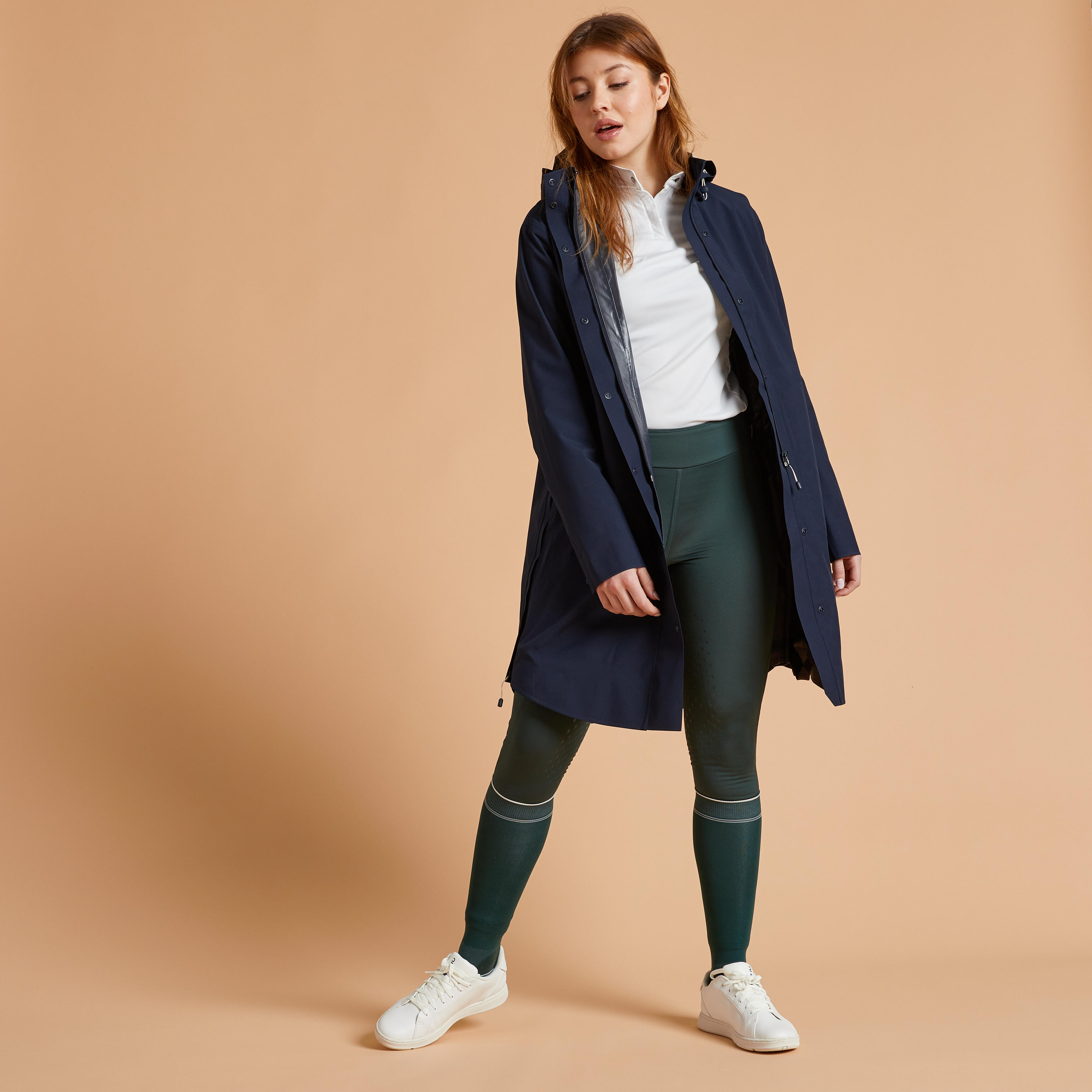 Women's Warm Full Grip Horse Riding Leggings 500 - Green