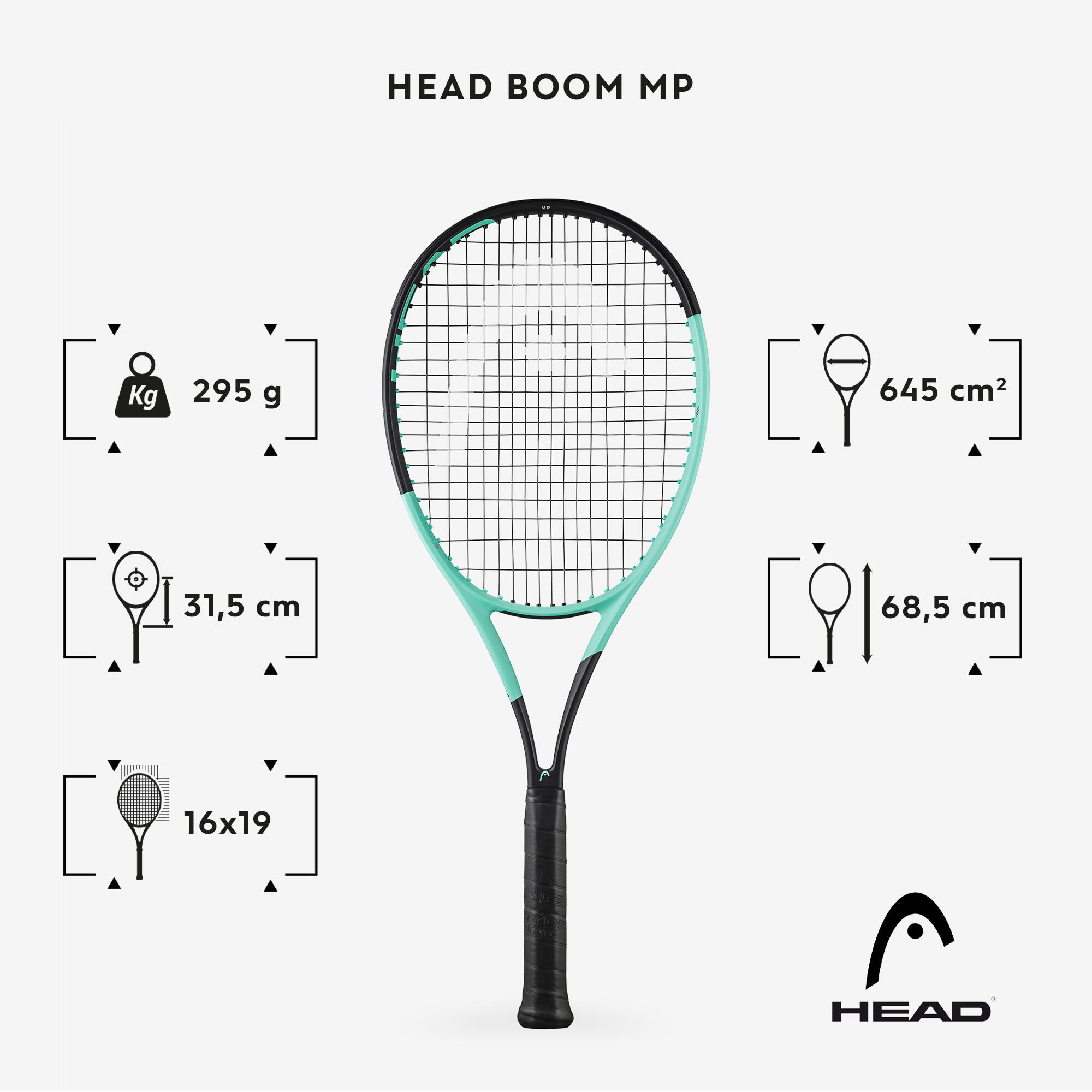 Adult Tennis Racket Auxetic Boom MP 2024 295g - Black/Green