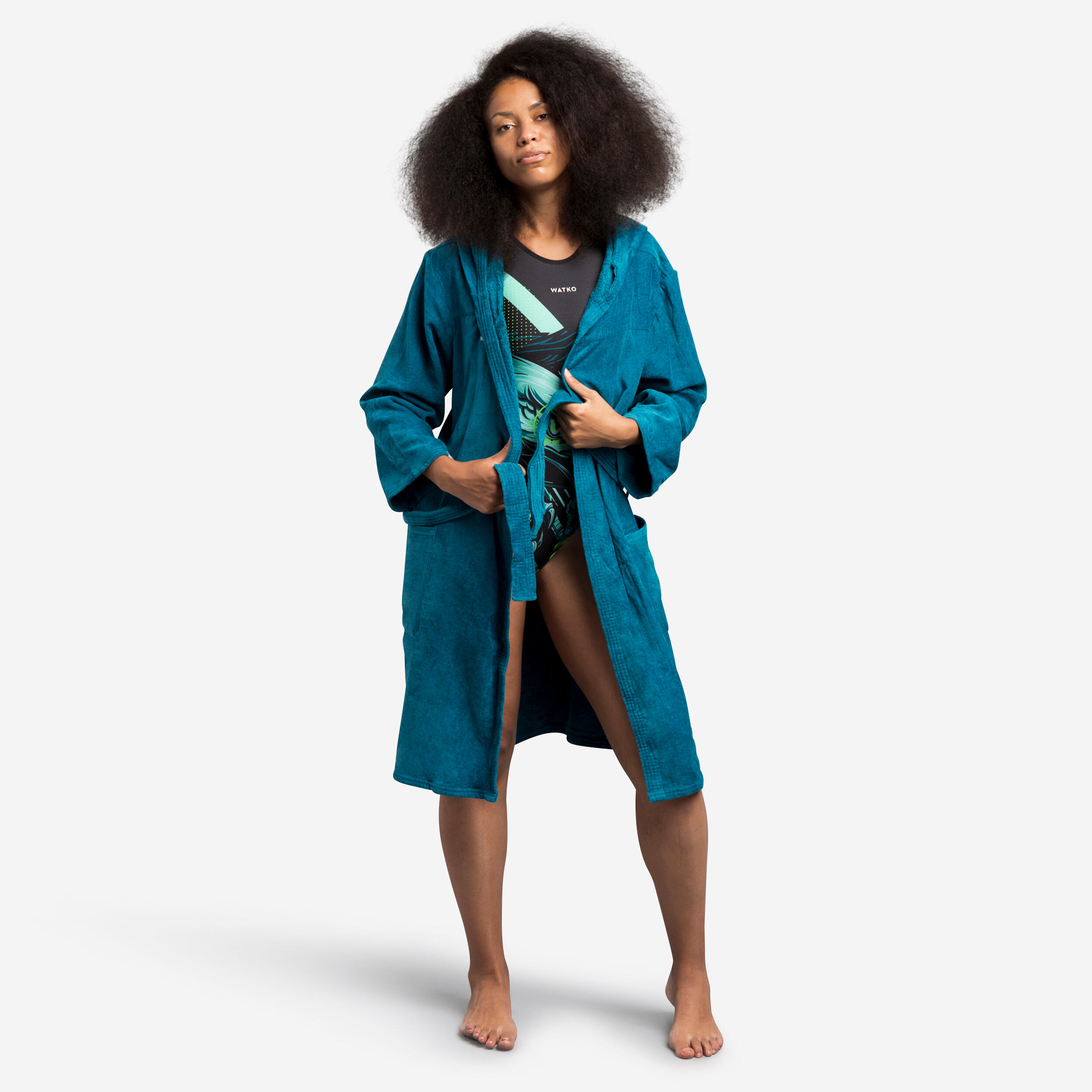 WOMEN'S WATER POLO THICK COTTON POOL BATHROBE - PEACOCK BLUE