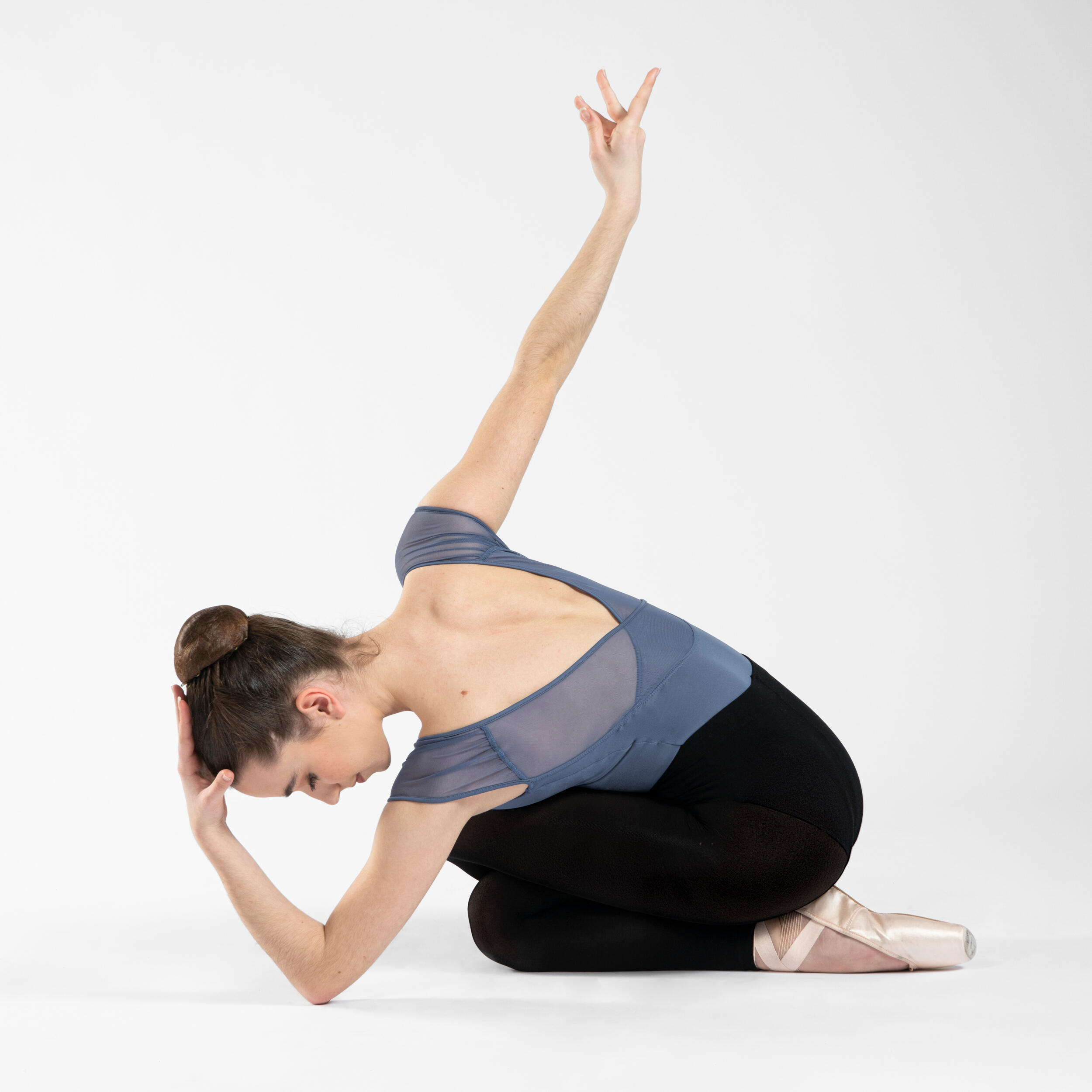 Short-Sleeved Veil Ballet Leotard - Indigo Blue