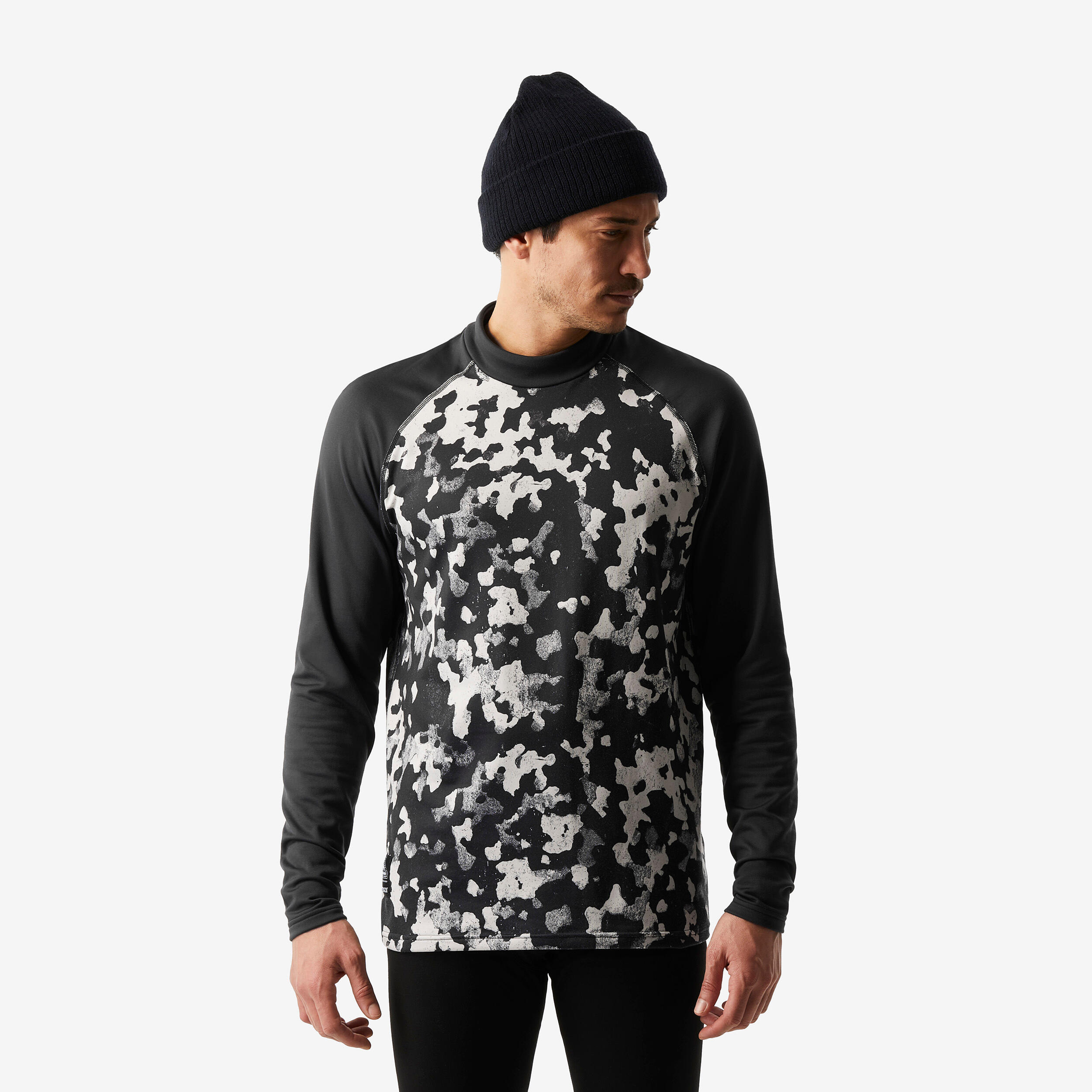 Men’s Loose-Fit Breathable Base Layer Ski Top BL500 - Beige / Black / Graph