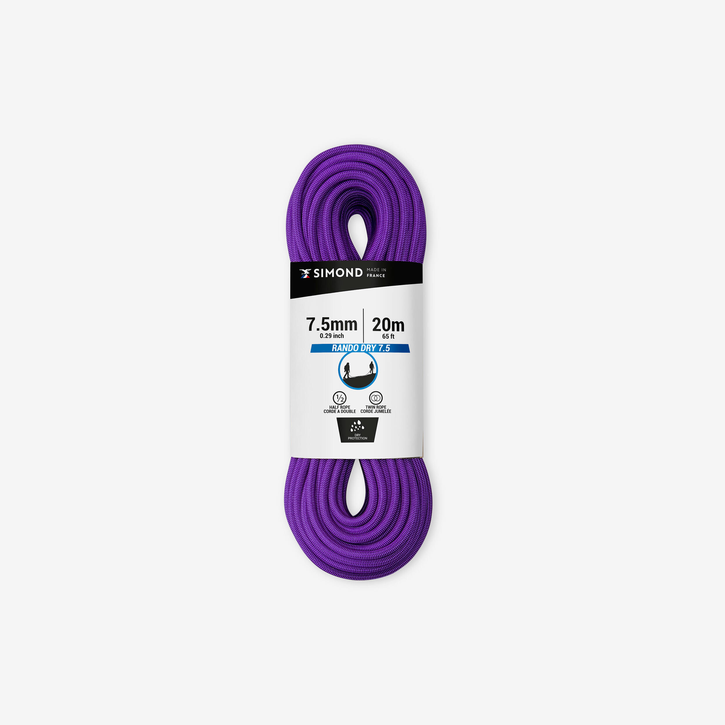 DOUBLE DRY ROPE 7.5 mm x 20 m - RANDO DRY purple
