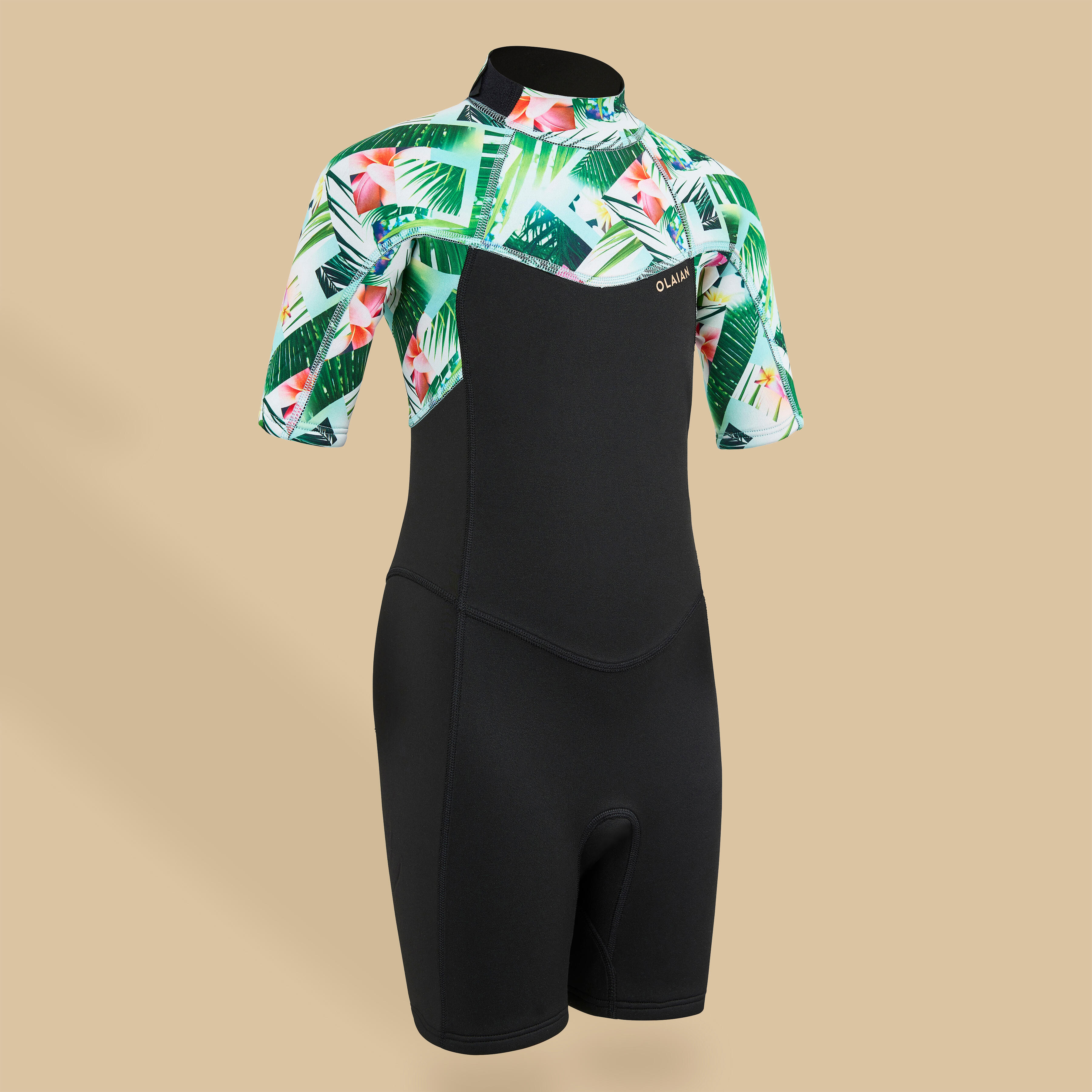 GIRL'S SURFING 1.5 MM NEOPRENE SHORTY WETSUIT 500 TIARE BLACK