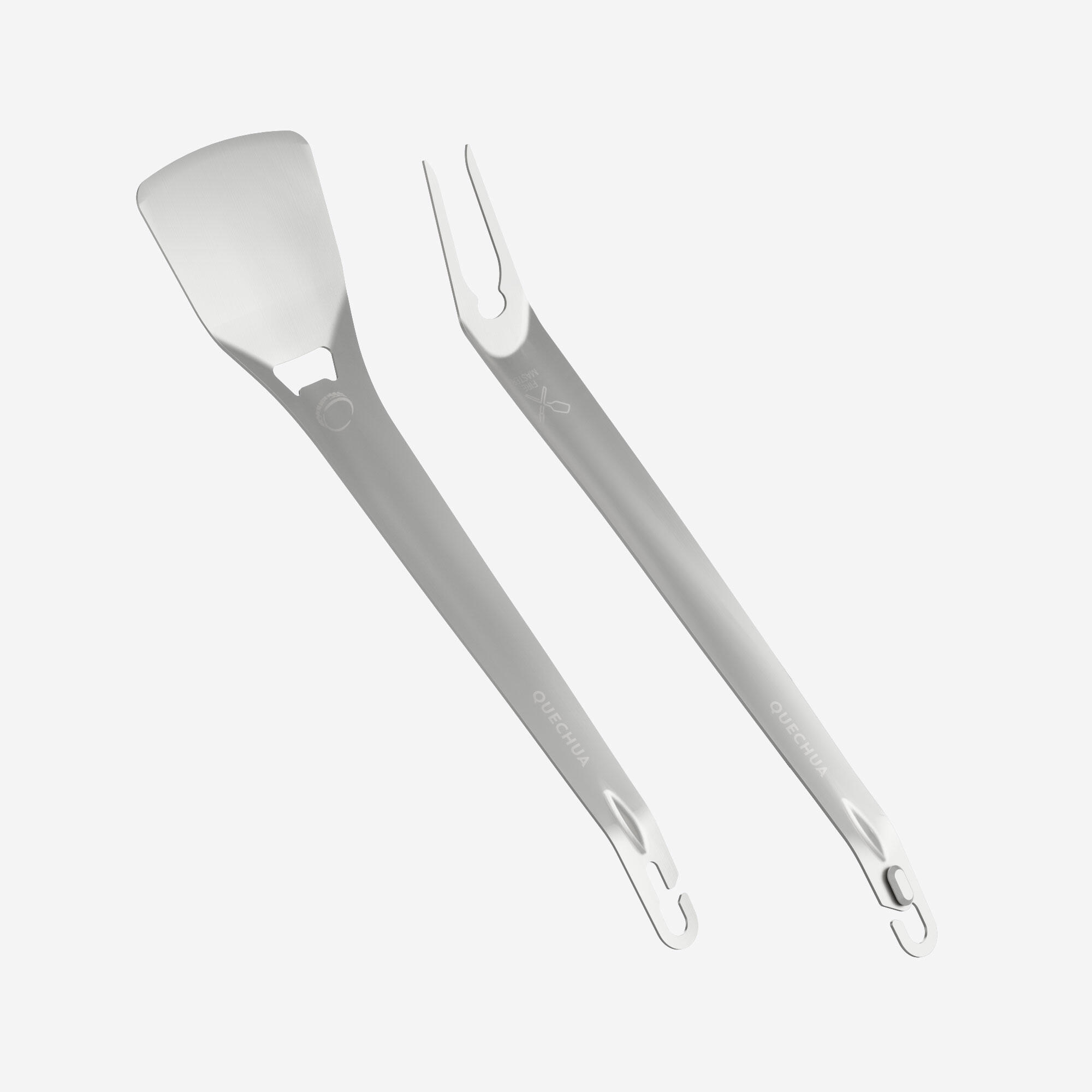 Set of 2 stainless-steel utensils  spatula and fork  for camping
