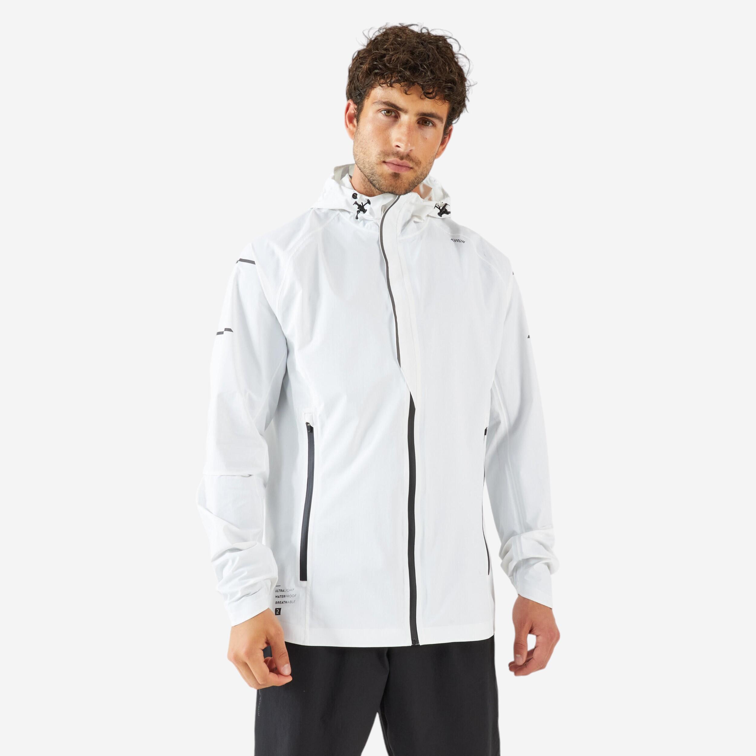 MEN'S WATERPROOF WINDPROOF RUNNING JACKET - KIPRUN RAIN+ WHITE