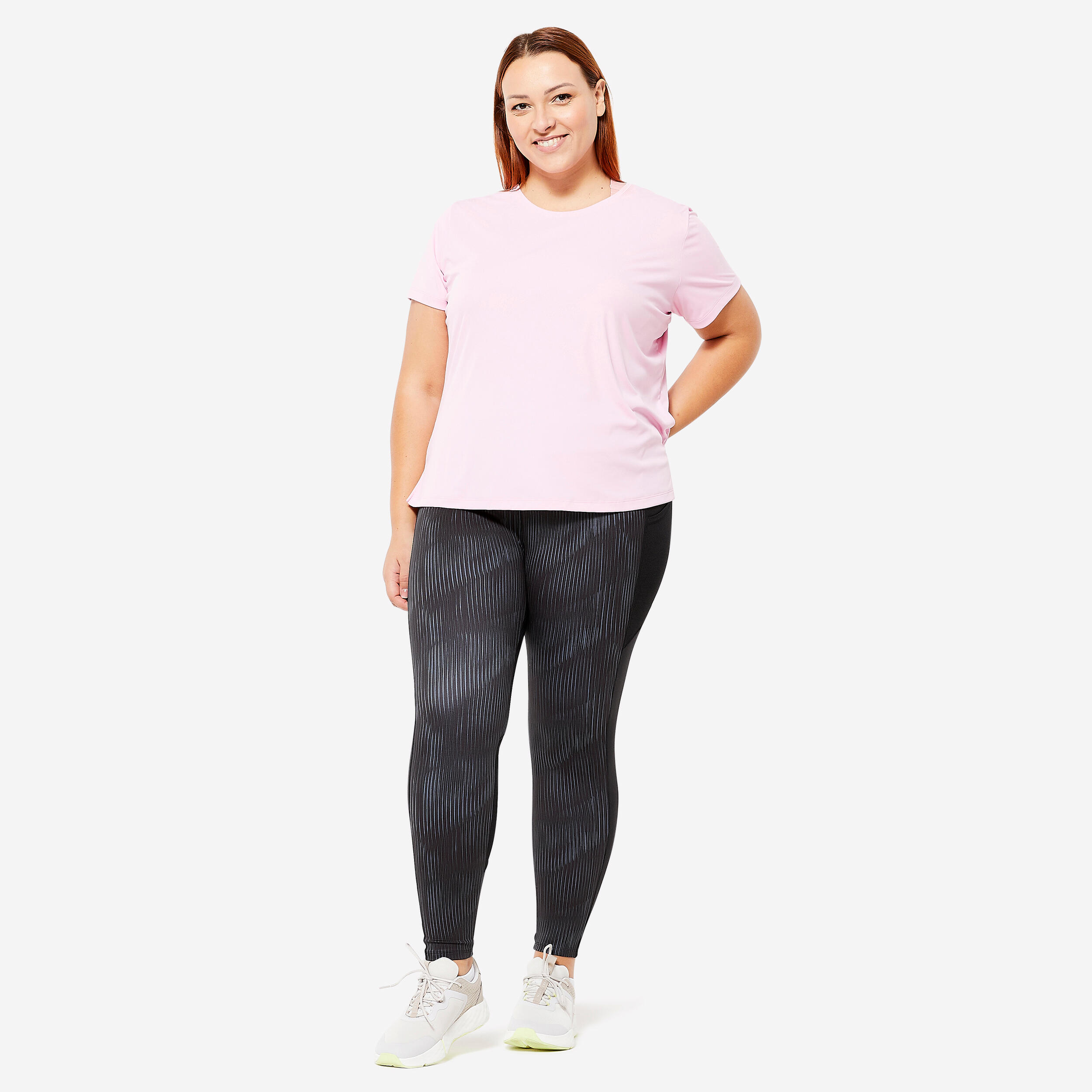 Women's Plus-Size Fitness Cardio Leggings with Pocket - Black/Grey