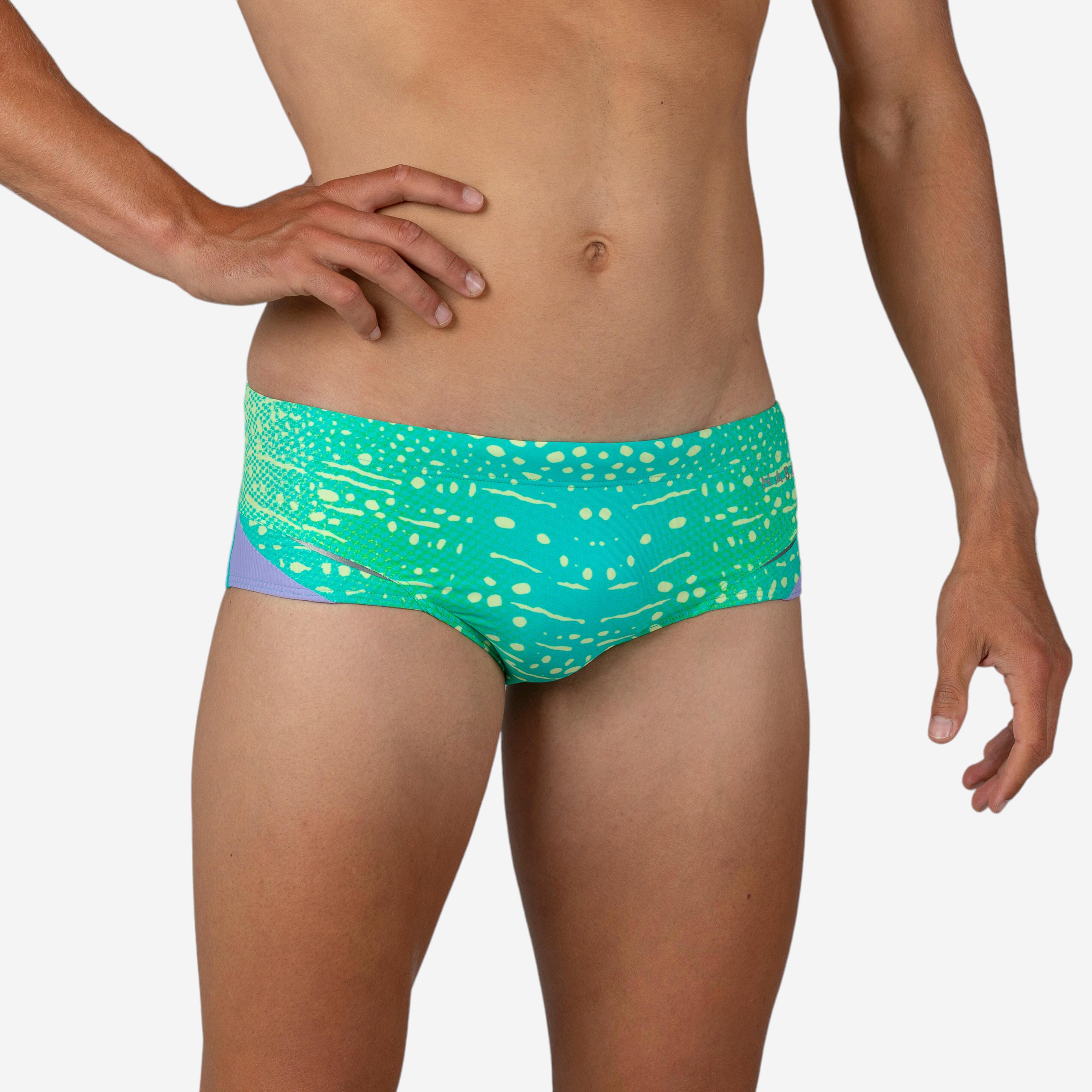 MEN'S SQUARE-CUT SWIMMING BRIEFS 900 BALEO GREEN YELLOW