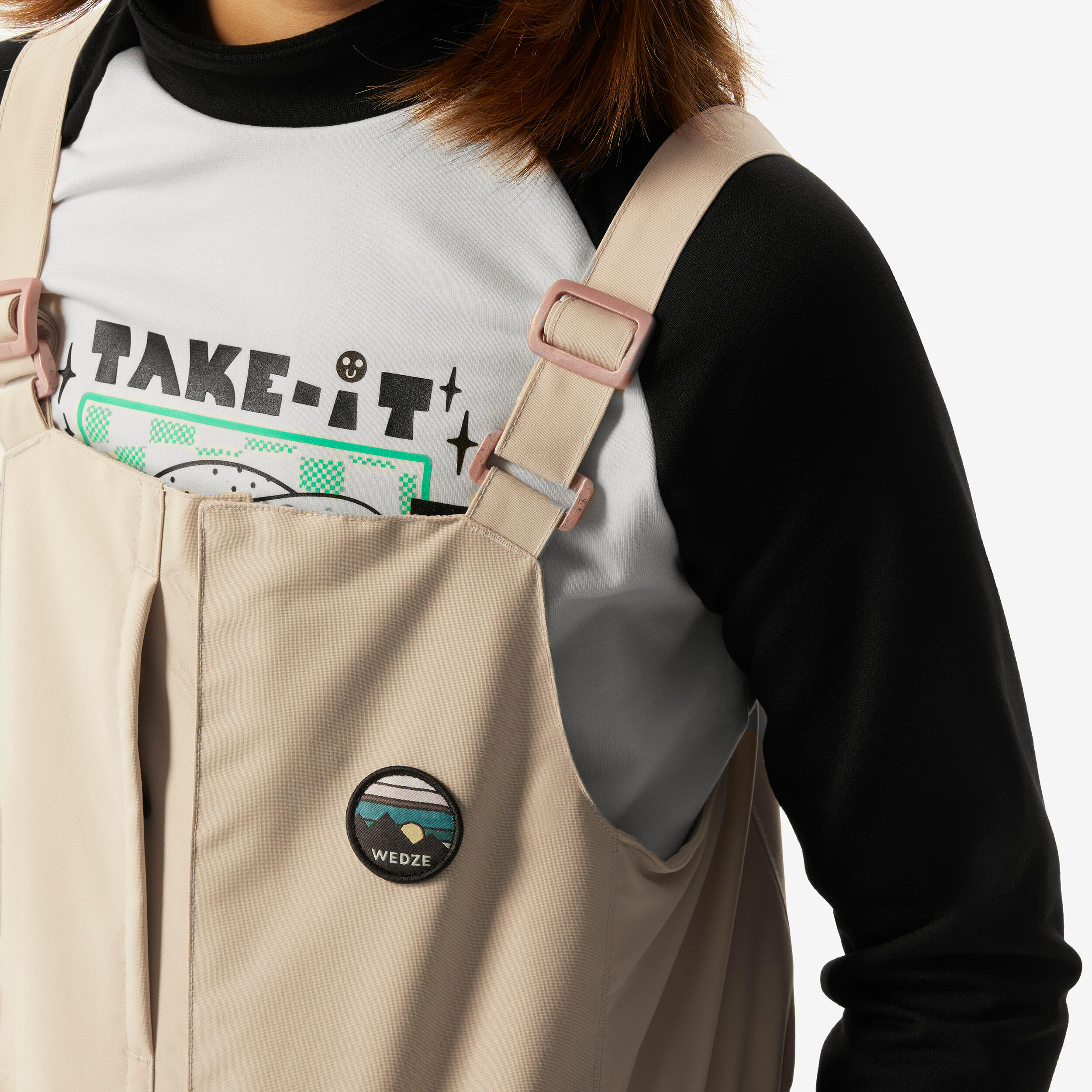 Girls’ Durable Skiing and Snowboarding Salopettes - 500 - White