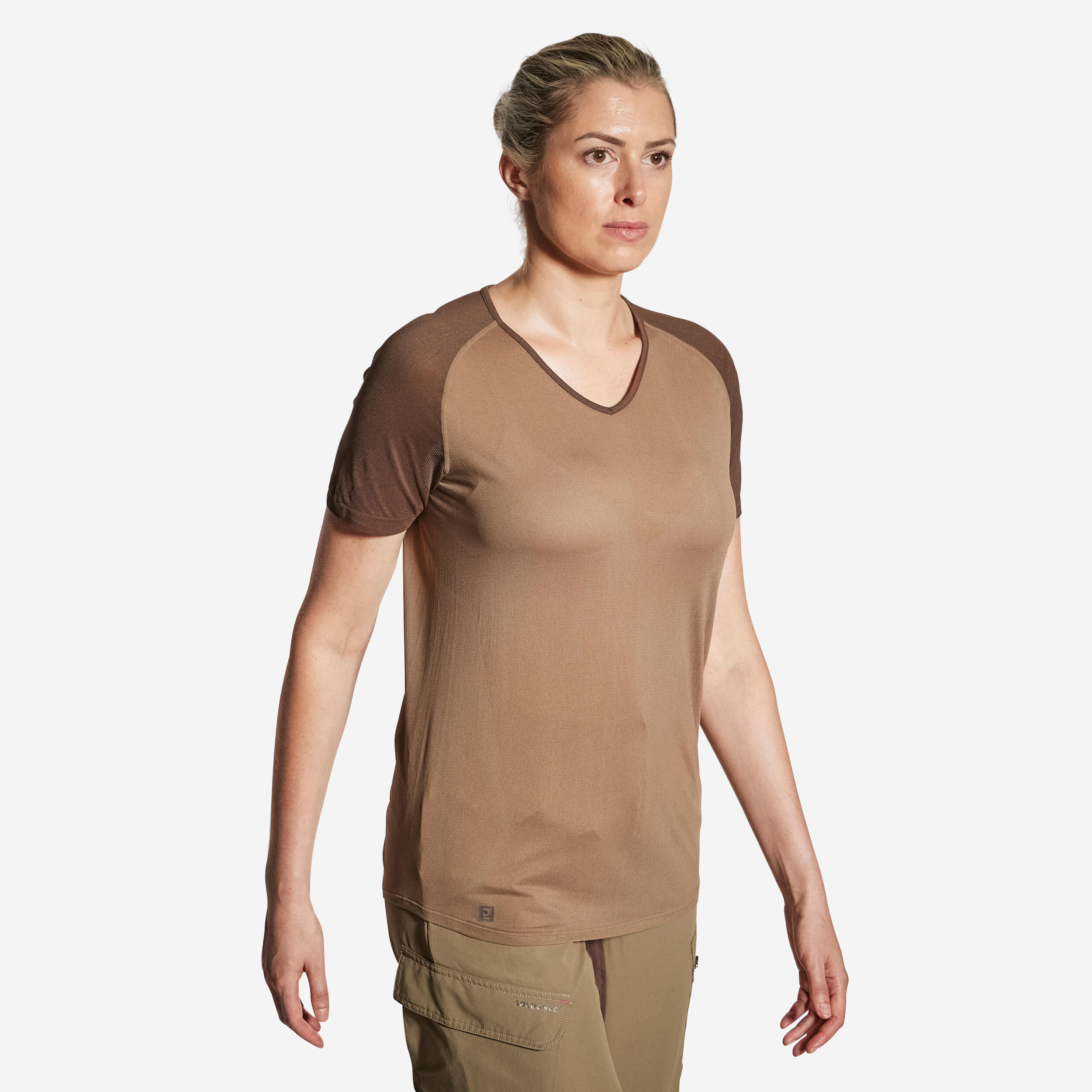 WOMEN’S SHORT SLEEVE T-SHIRT 500 LIGHTWEIGHT BREATHABLE BROWN
