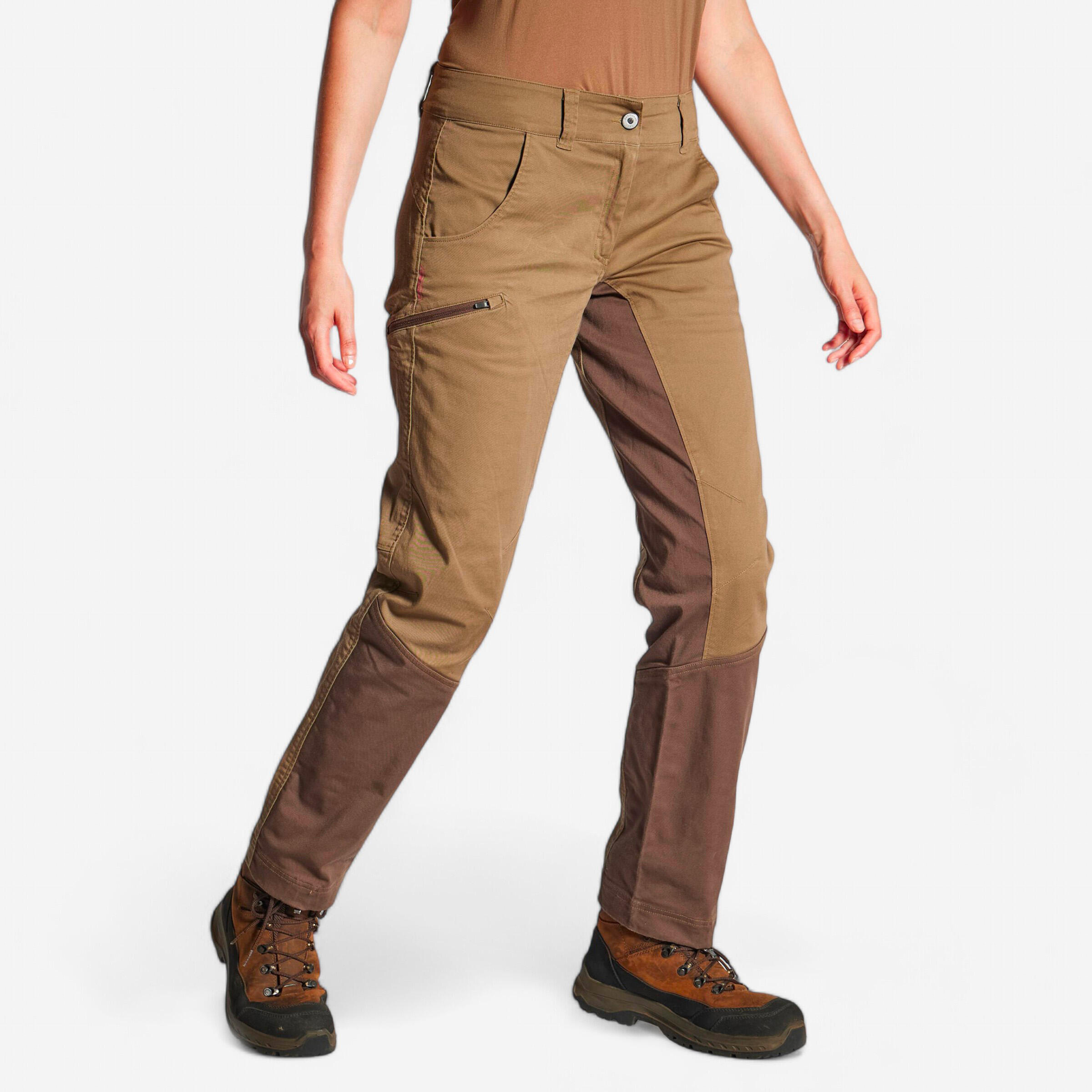 WOMEN'S BREATHABLE HUNTING TROUSERS 500 BROWN