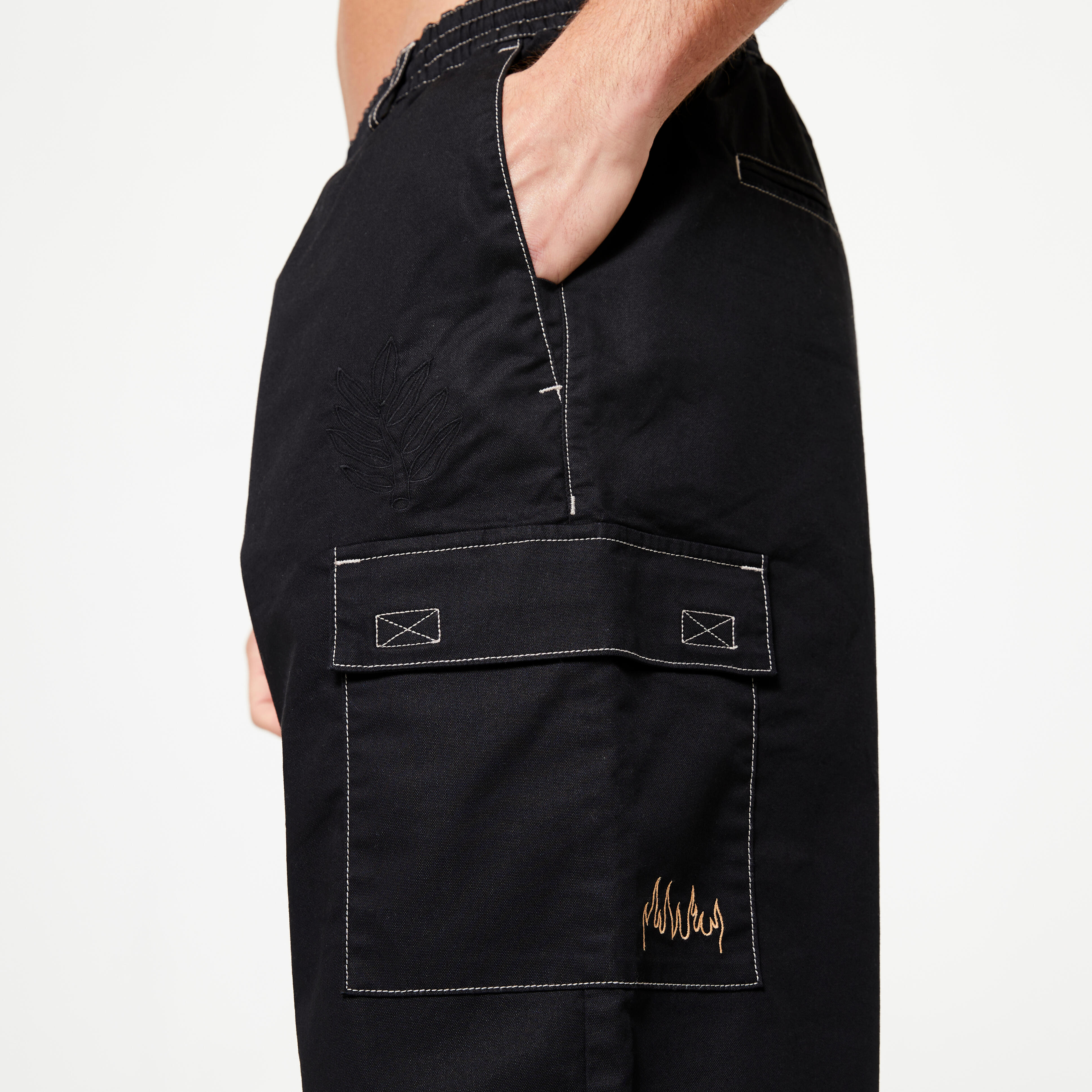 Chino Cargo Skateboarding Bottoms Damestoy - Black/White Seams