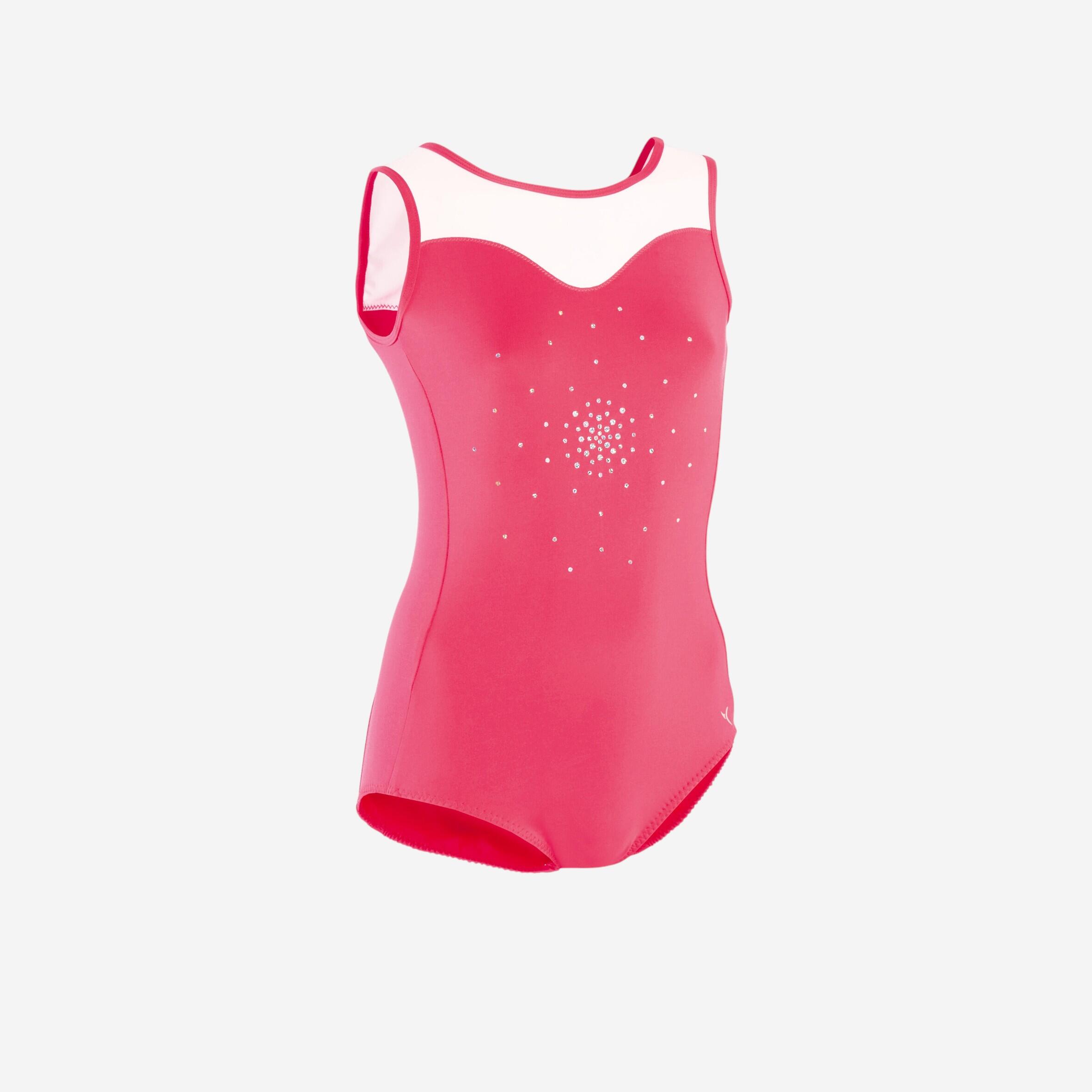 Girls' Artistic Gymnastics Sleeveless Leotard - Pink/White