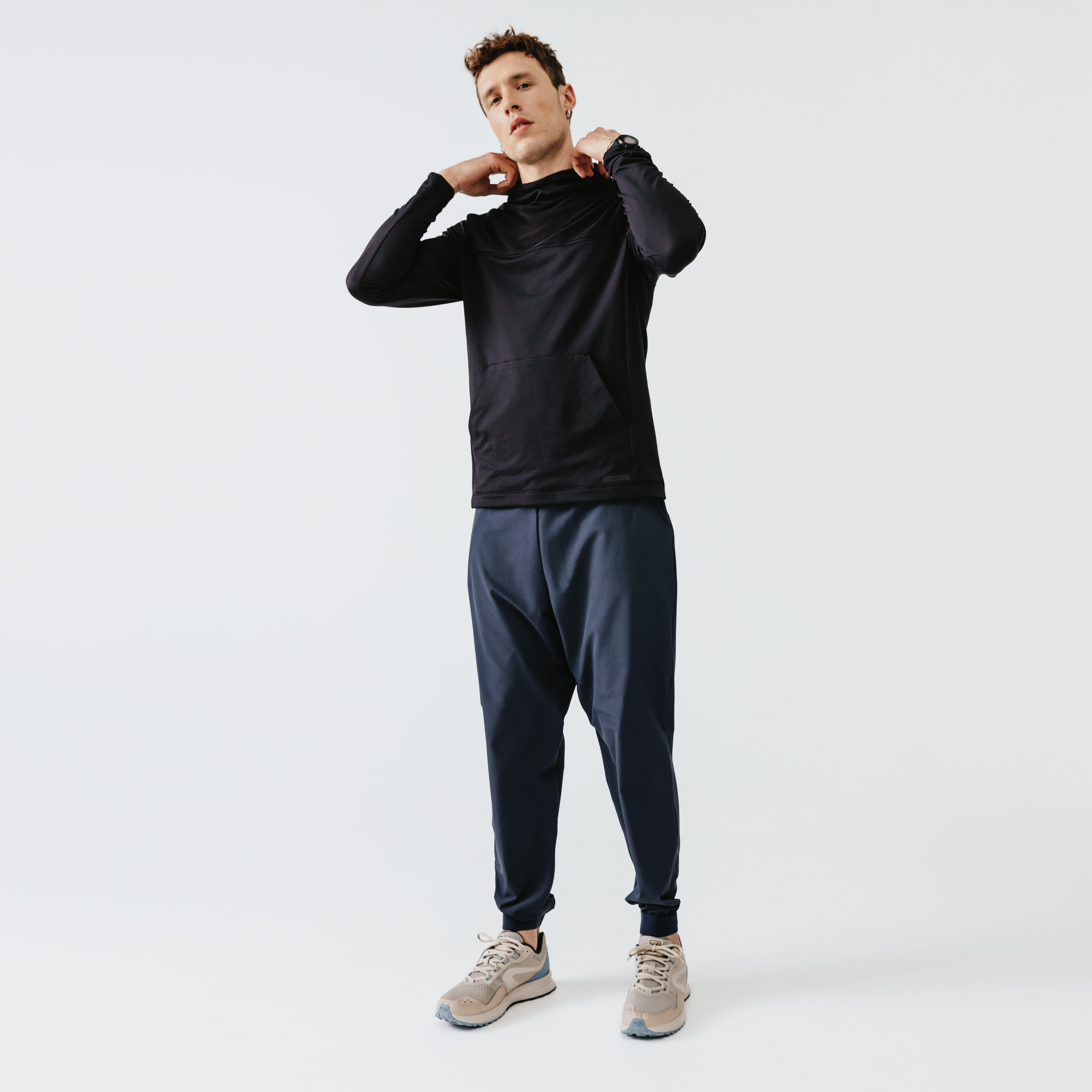KALENJI DRY + FEEL MEN'S BREATHABLE RUNNING HOODIE - BLACK