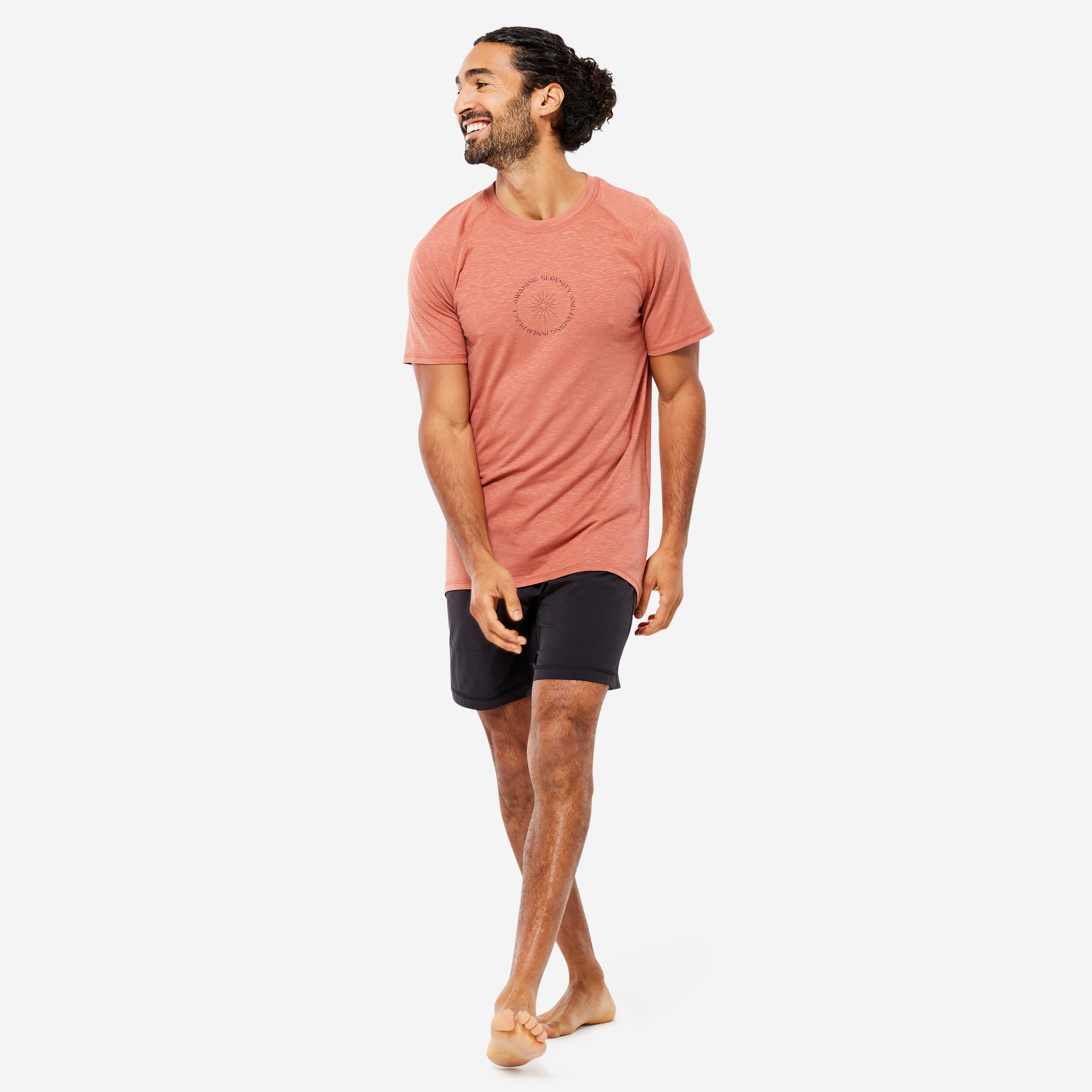 Men's Short-Sleeved Gentle Yoga T-Shirt in Fabric - Terracotta