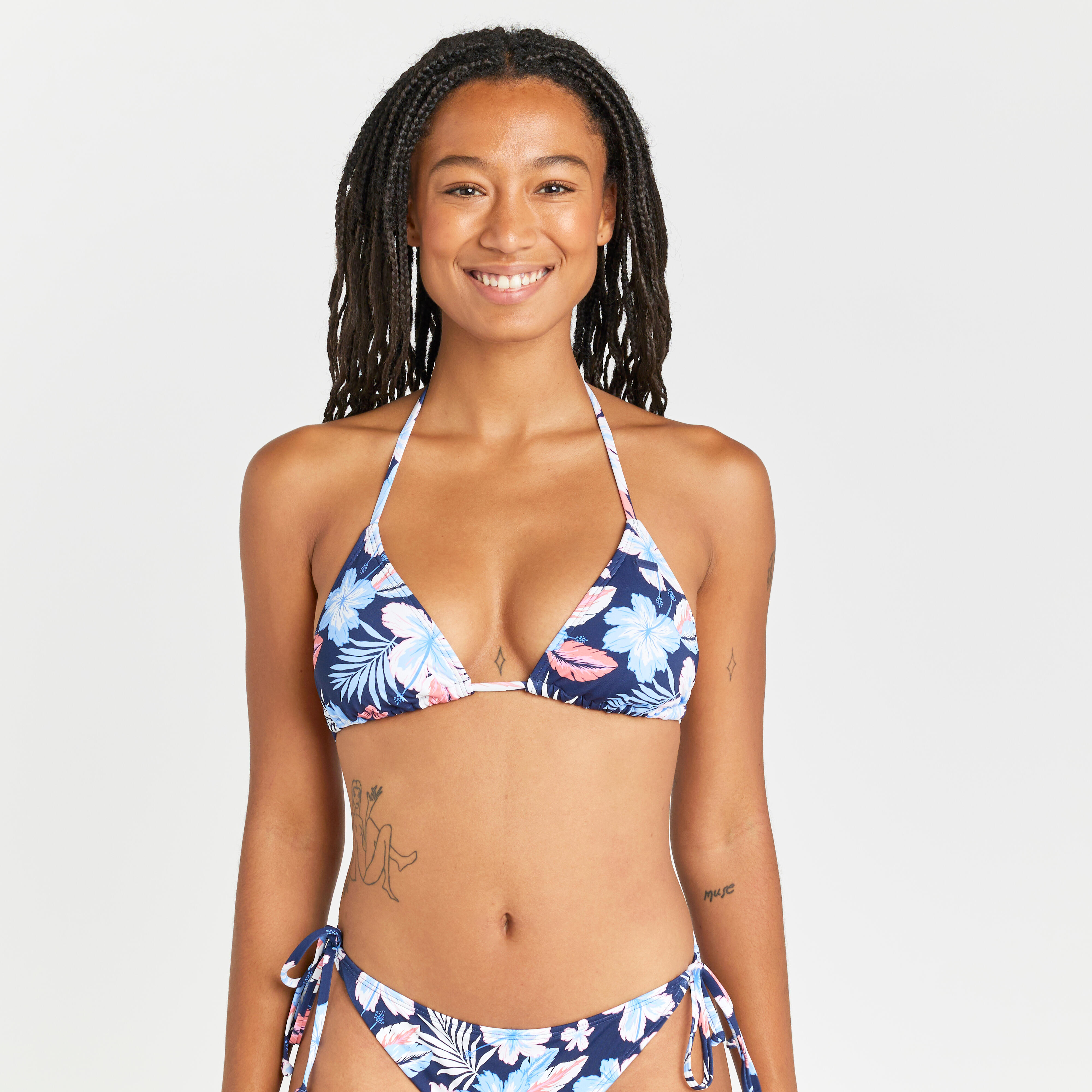 Women's triangle bikini top - Flower blue