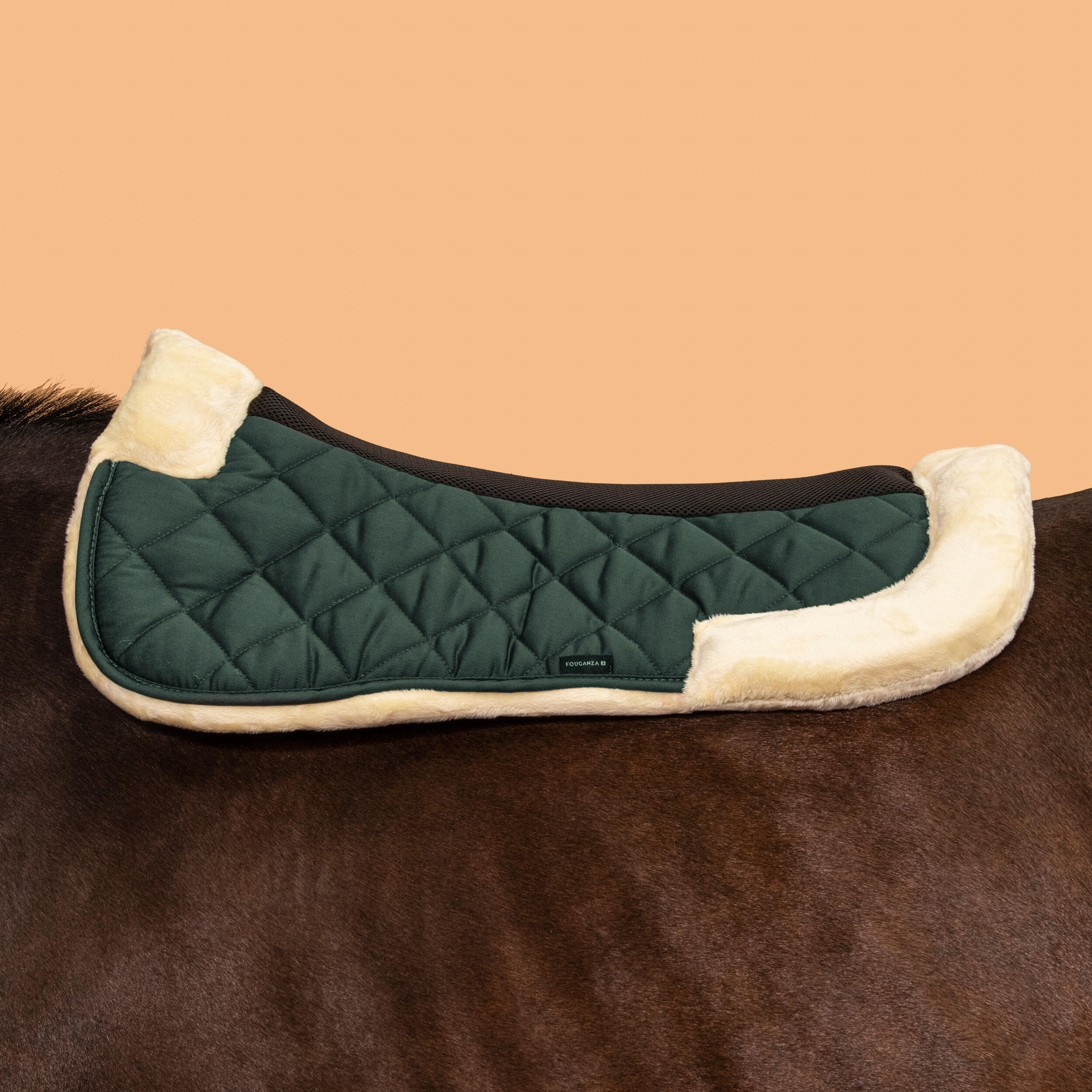Horse Riding Synthetic Sheepskin Saddle Pad for Horse and Pony 500 - Green