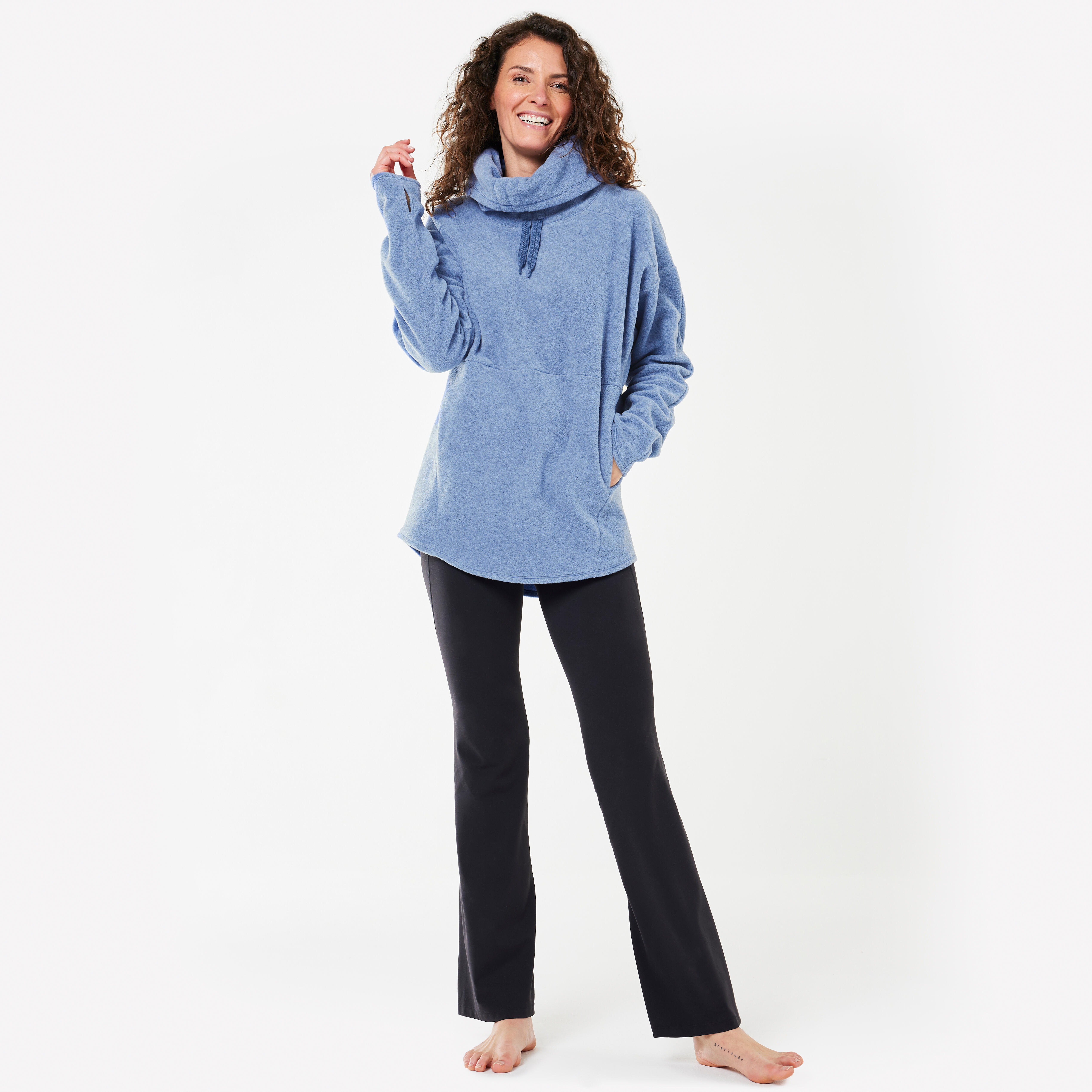 Women's High Collar Fleece Sweatshirt - Blue